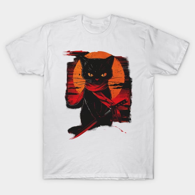 Cat Ninja Whiskered Prowess T-Shirt by Tosik Art1